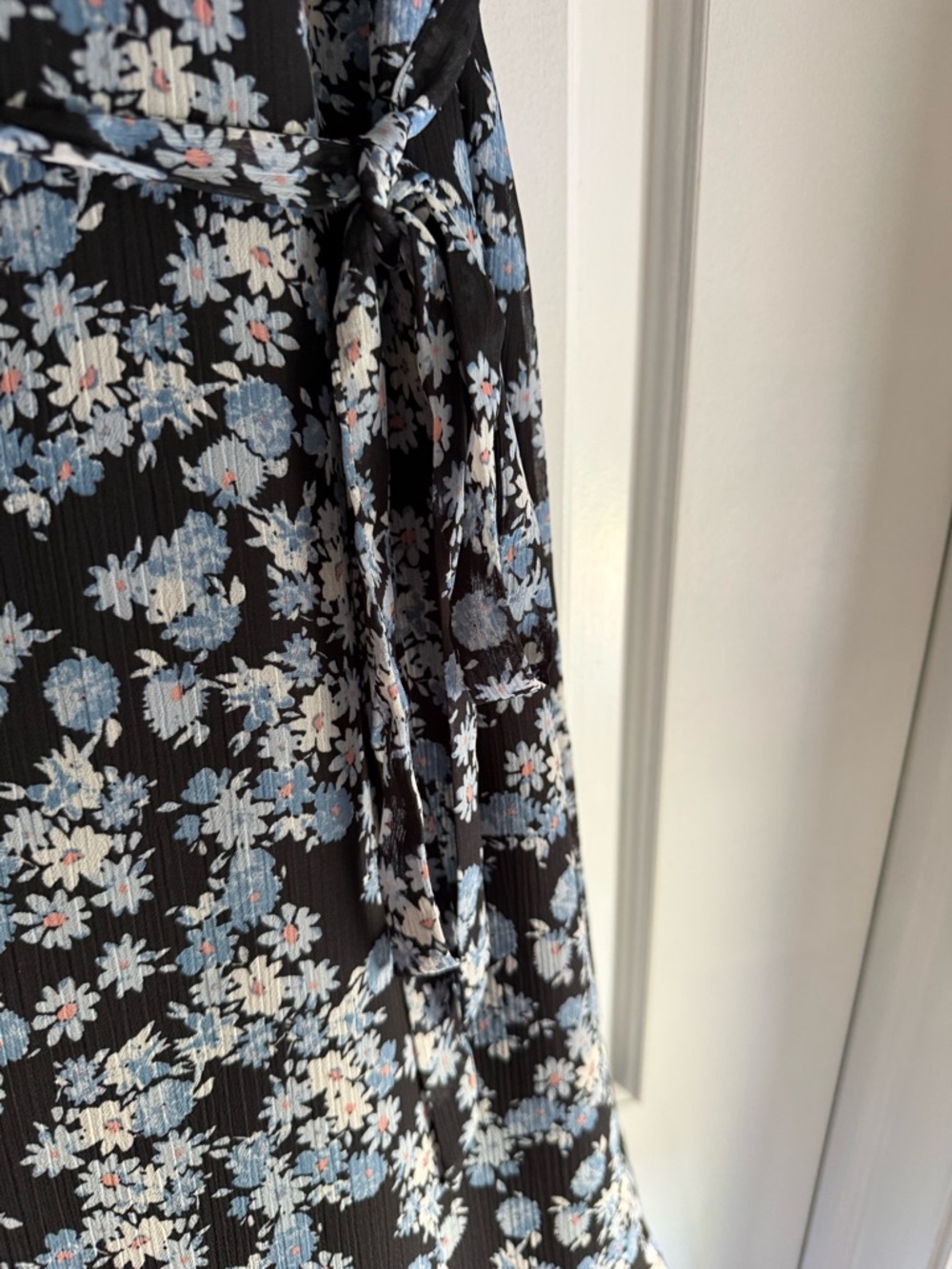 LOFT Black Midi Dress with Light Blue Floral Print - Picture 3 of 7